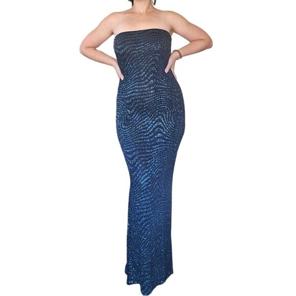 NWT Vintage y2k Gunne Sax Jessica McClintock Blue Sequined Gown Junior Size 11 - Picture 3 of 9